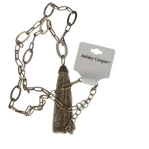 Ashley Cooper Collection Long Gold Tone Long Chain Necklace Tassle Pendant New